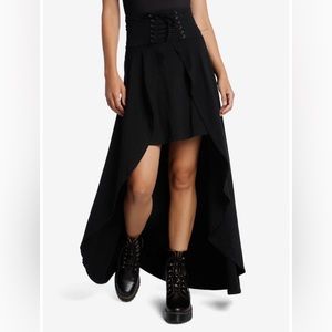Black Lace-Up Hi-Low Maxi Skirt